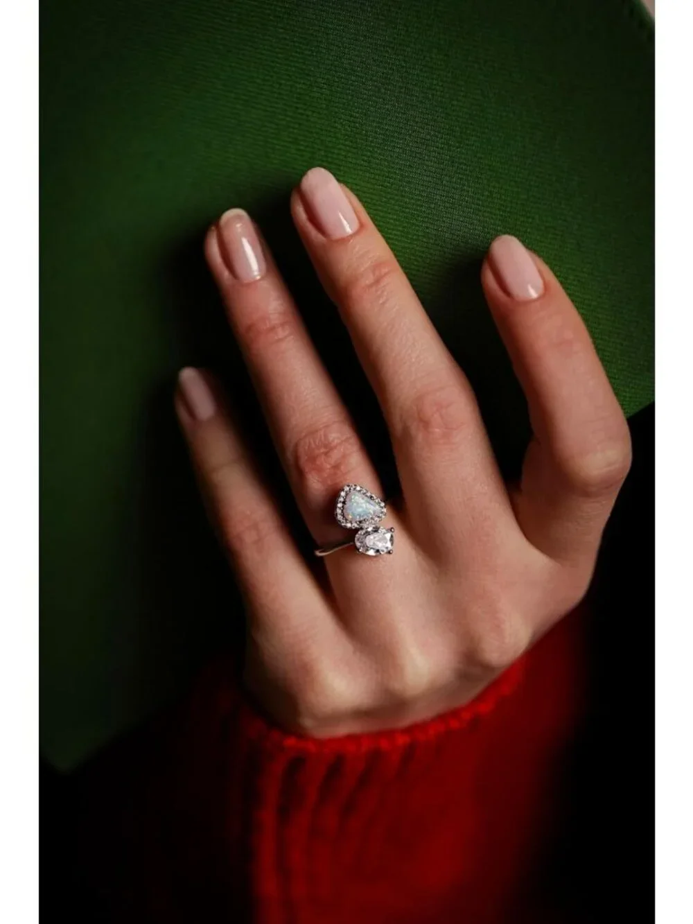 925 Sterling Silver Halo Ring with Simulated Fire Opal & CZ Accents - Perfect